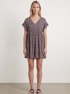 Petite Mendigote Paris V-Neck Floral Mini Dress Red Size L Spring Summer Fall